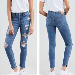 Levi’s 711 Skinny Distressed Raw Hem Mid Rise Jeans Size 28